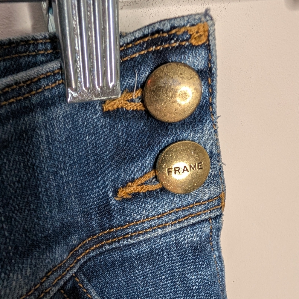 FRAME Sidonia High Rise Flare Jeans Size 25 Blue Organic Cotton Sailor Button - Picture 4 of 8